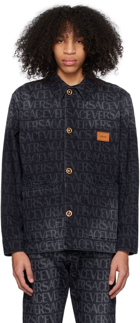 versace denim jacket black|Versace jacket price.